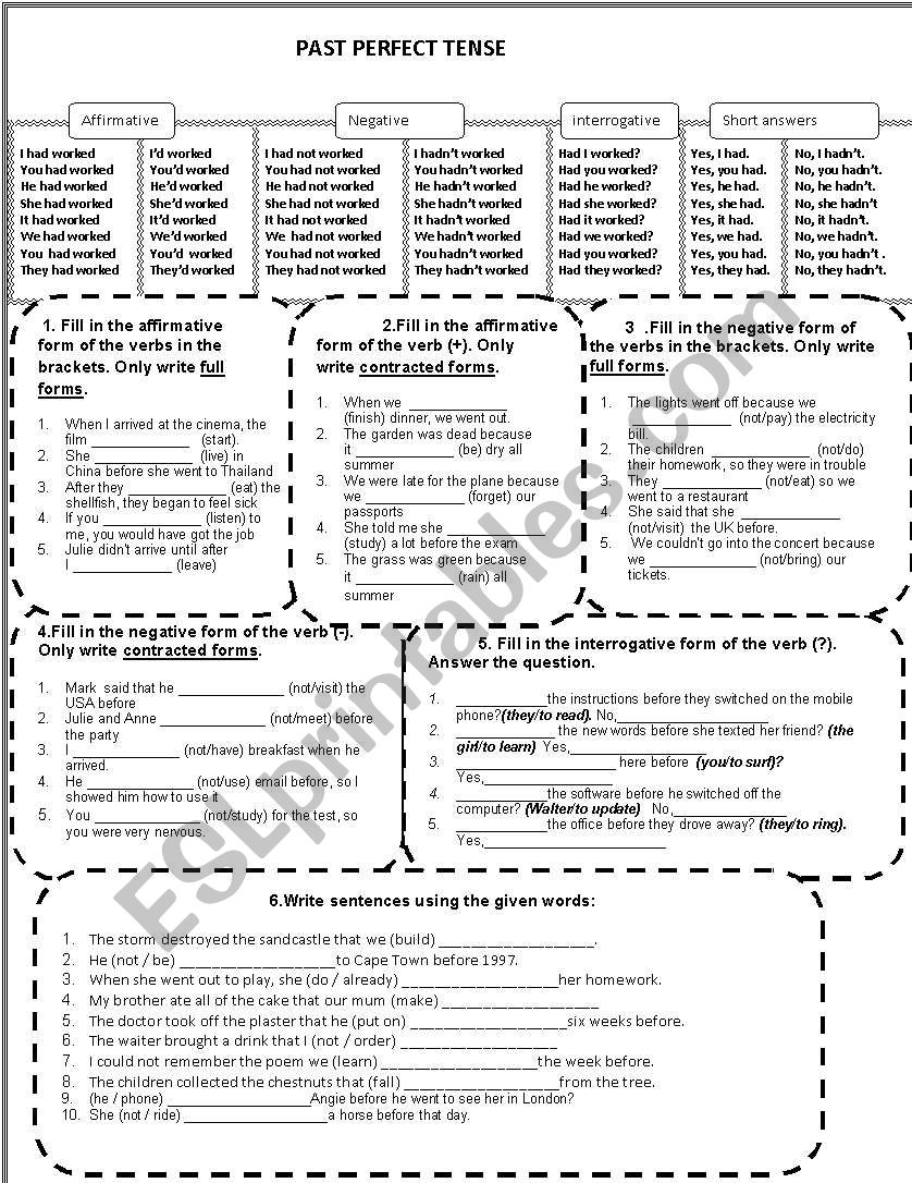 Past Perfect worksheet