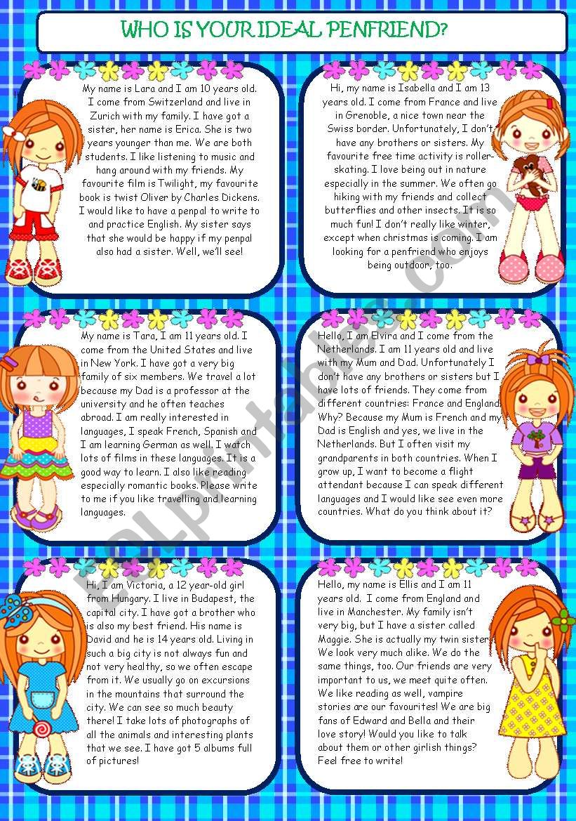 WHO IS YOUR IDEAL PENFRIEND? worksheet