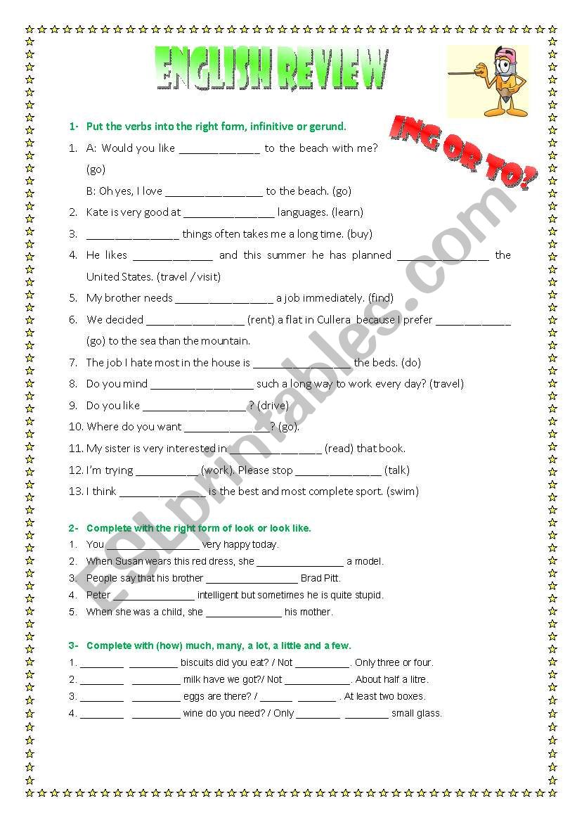 Mix of activities worksheet