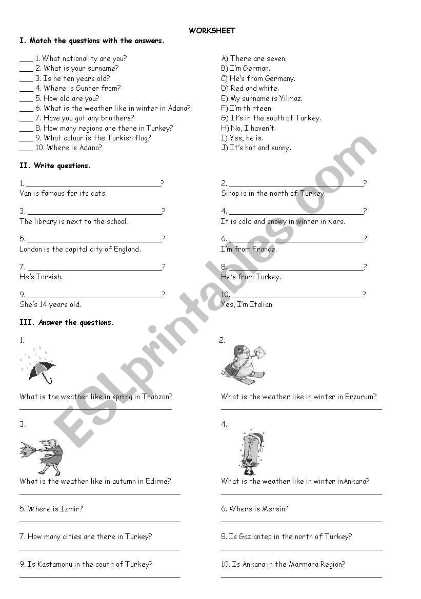 Revision of unit 1,2,3 for 5th grade in Turkey