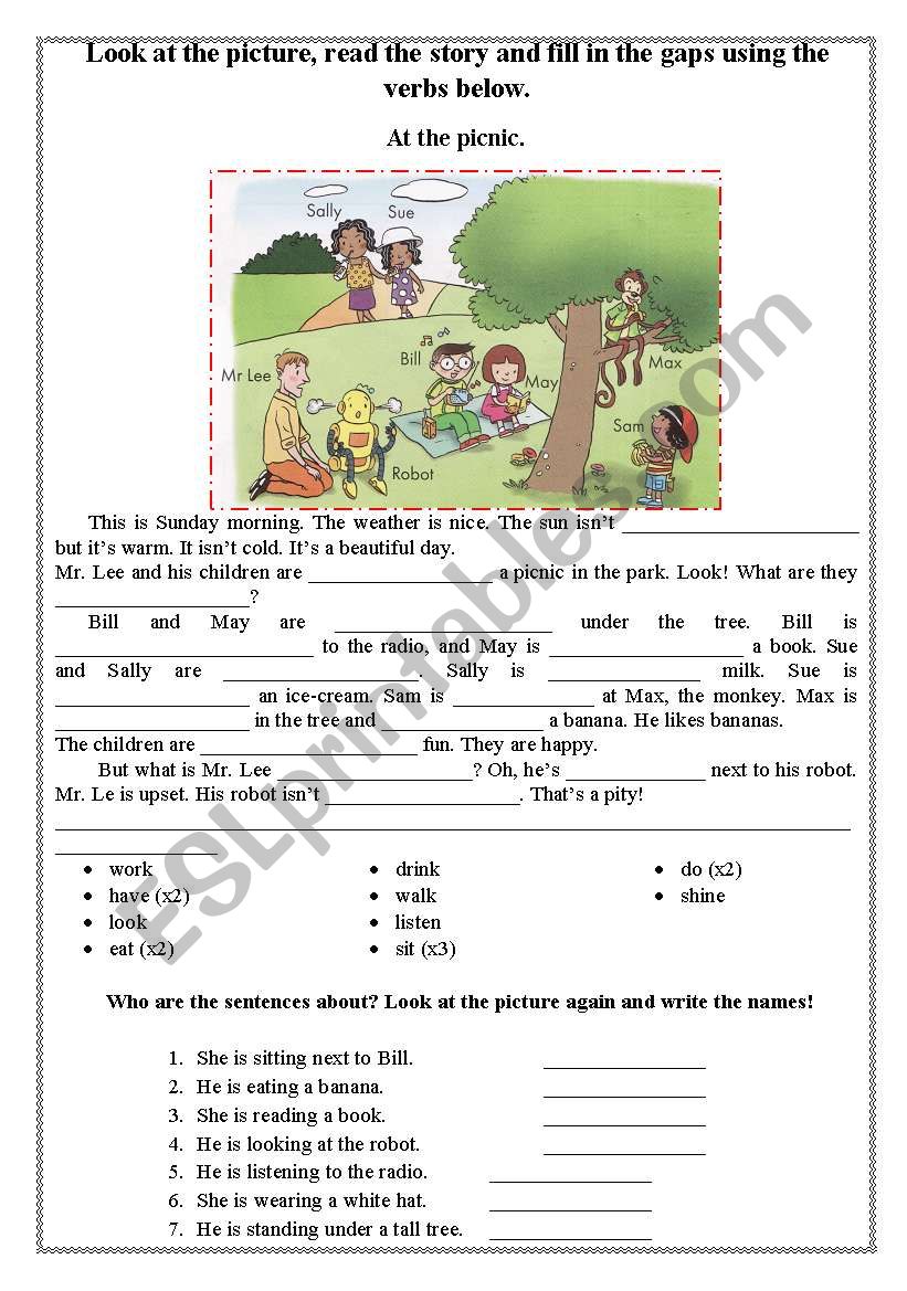 At the picnic worksheet