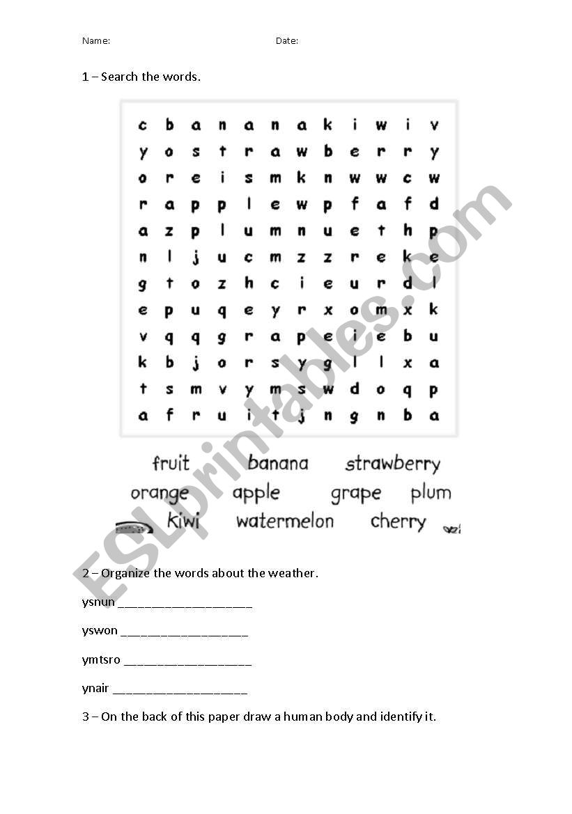 Body worksheet