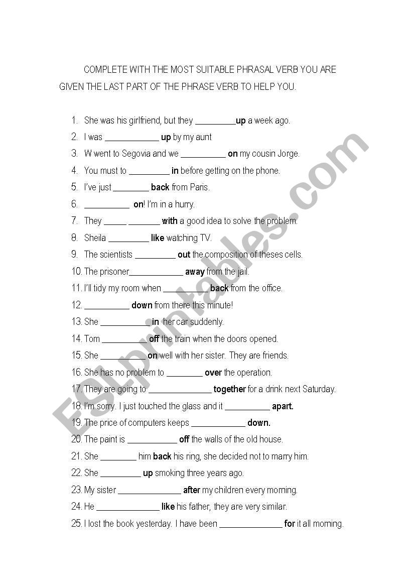 MULTI WORD VERBS worksheet