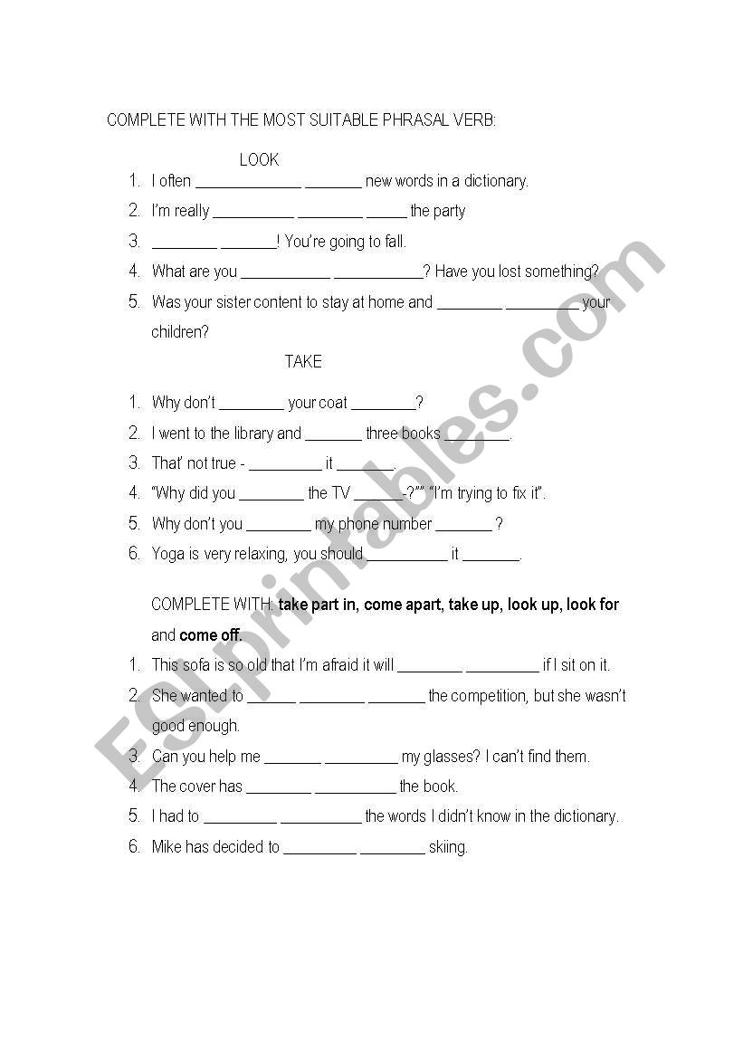 PHRASAL VERBS  worksheet