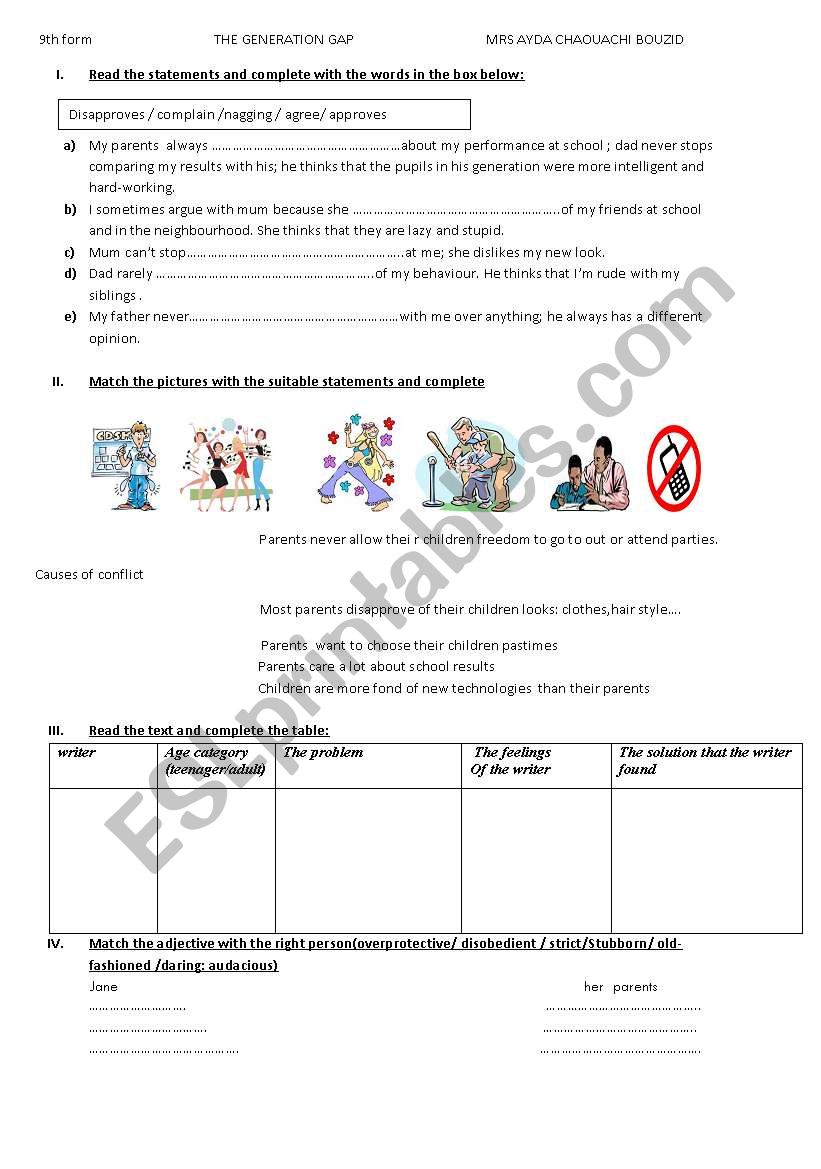 THE GENERATION GAP worksheet