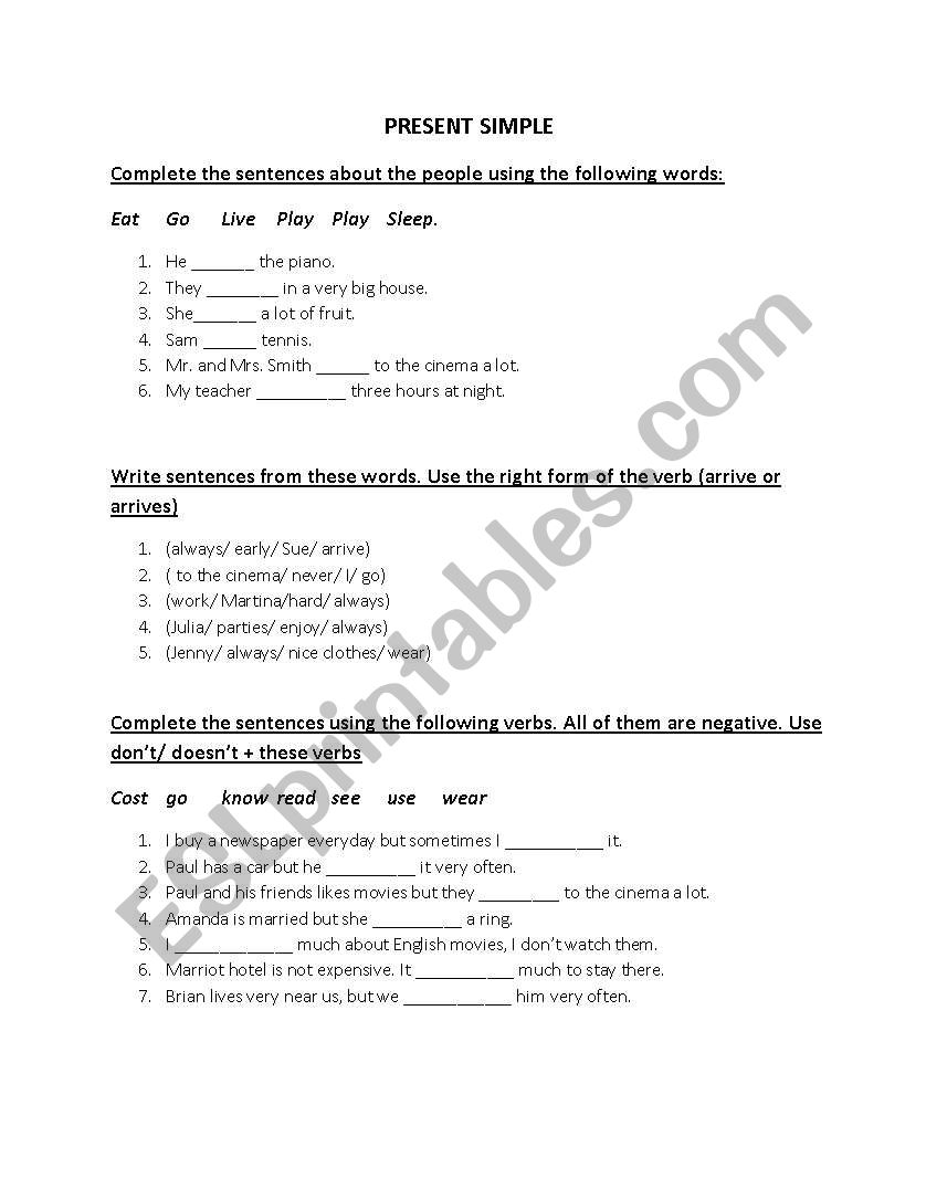 PRESENT SIMPLE worksheet