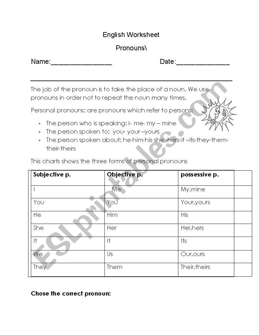 pronouns worksheet