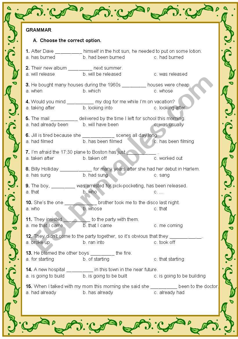 Grammar revision + KEY worksheet