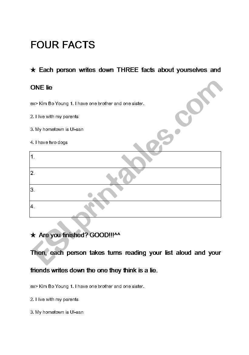 four facts worksheet