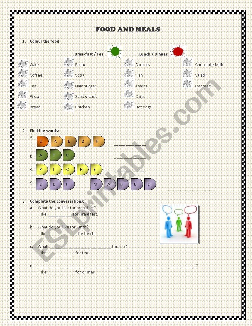 Food and meals worksheet