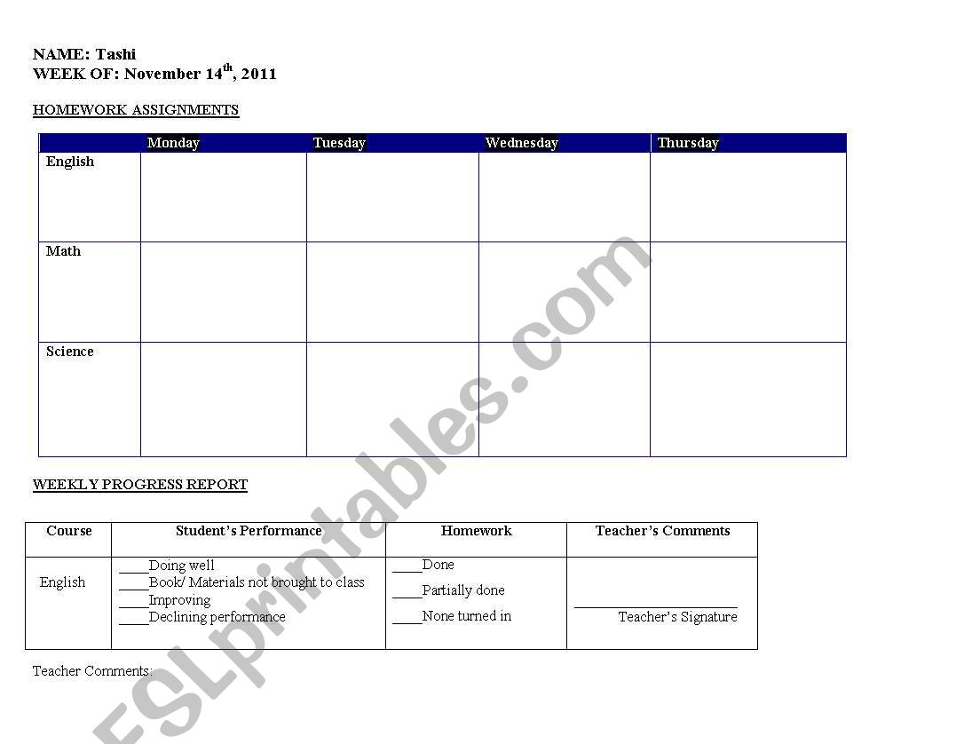 Homework Assignment/Progress Report