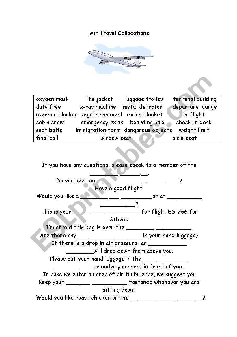 Air Travel Printable worksheet