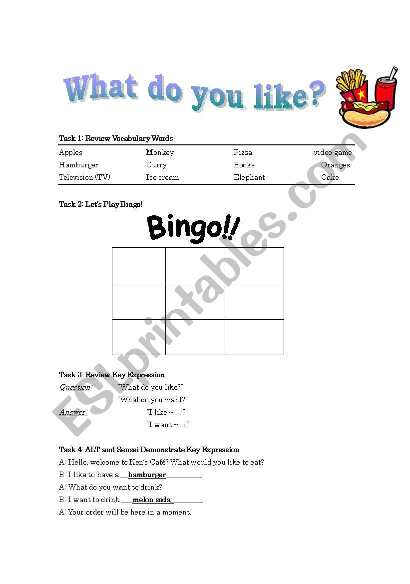 What do you like ... worksheet