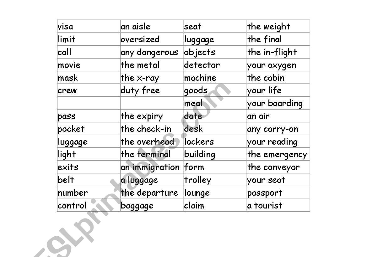 Air Travel Dominoes worksheet