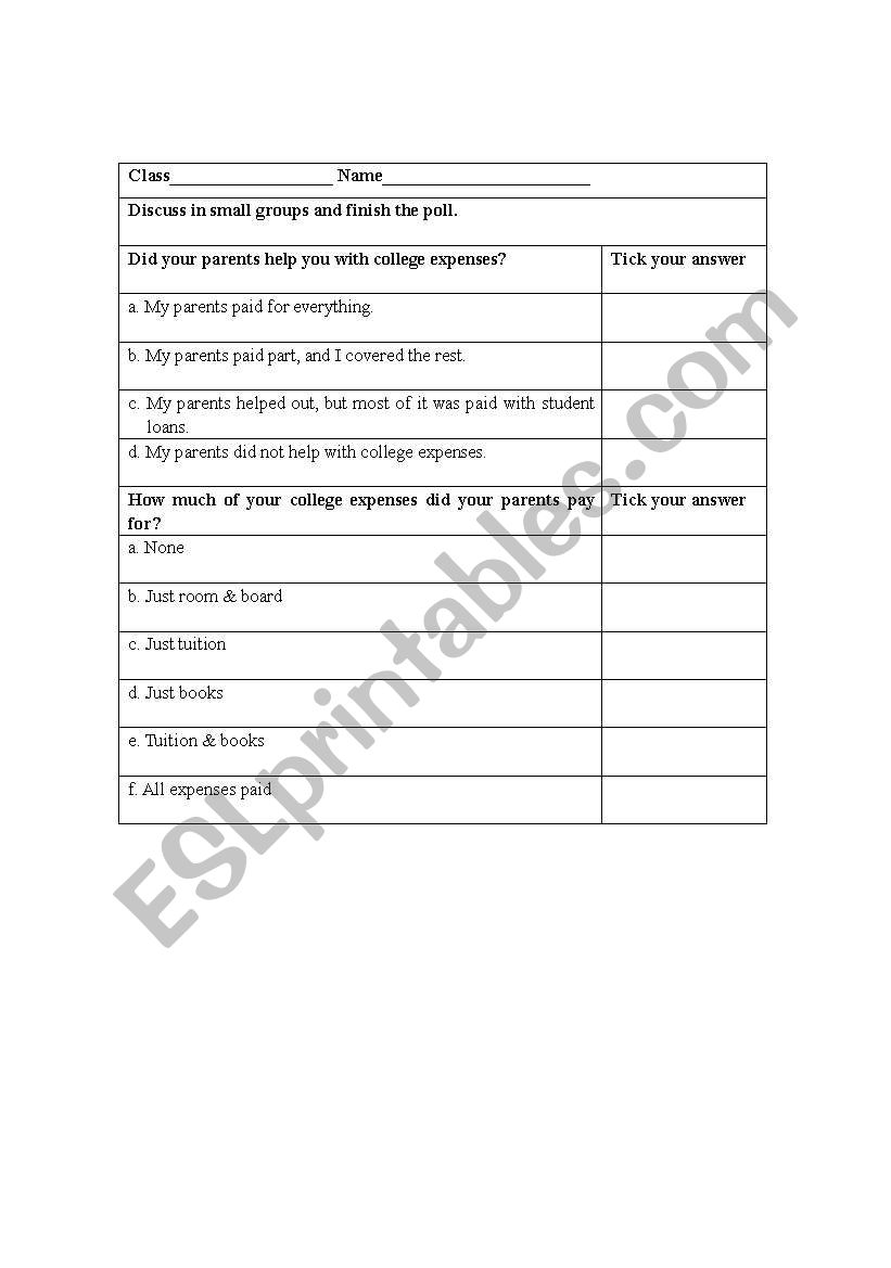 poll worksheet