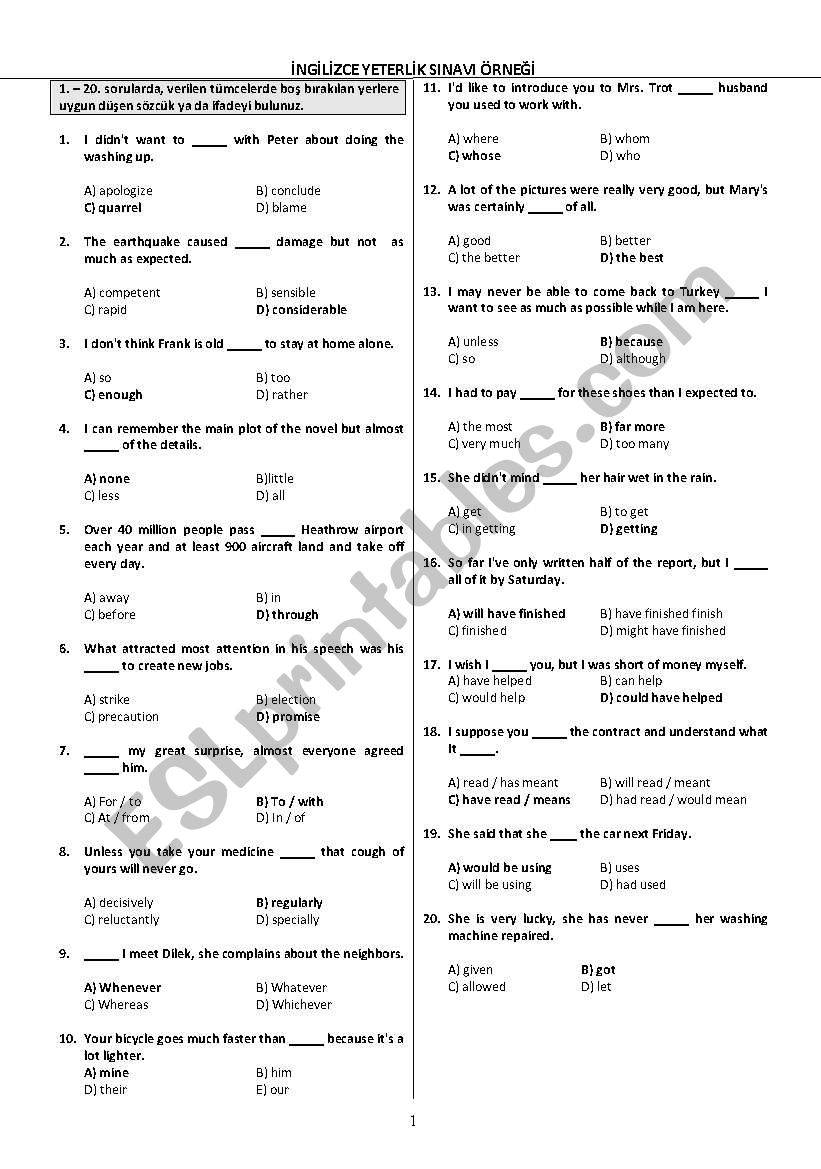test worksheet