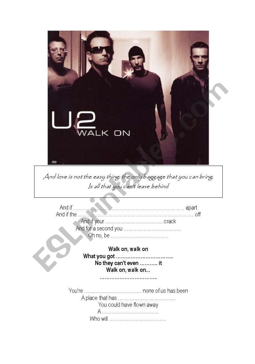 Walk On - U2 worksheet