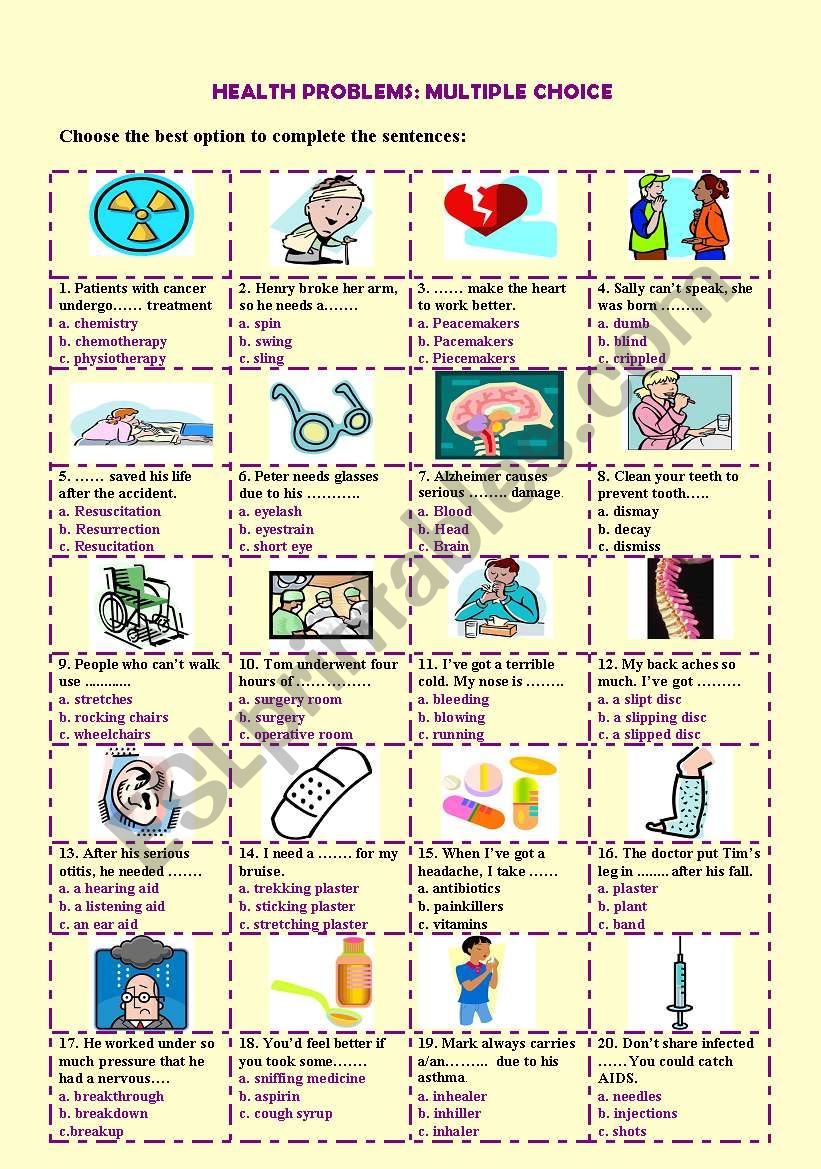 Health problems: multiple choice