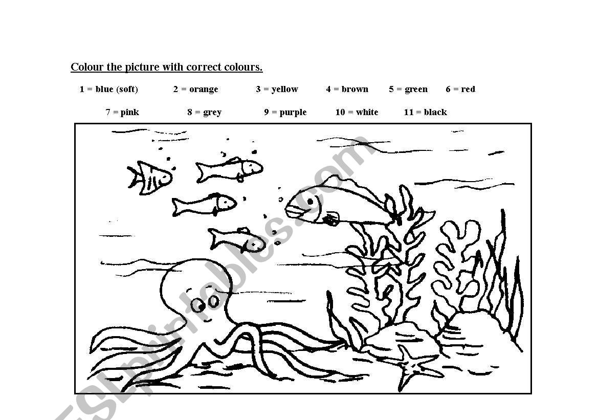 Colouring the sea worksheet