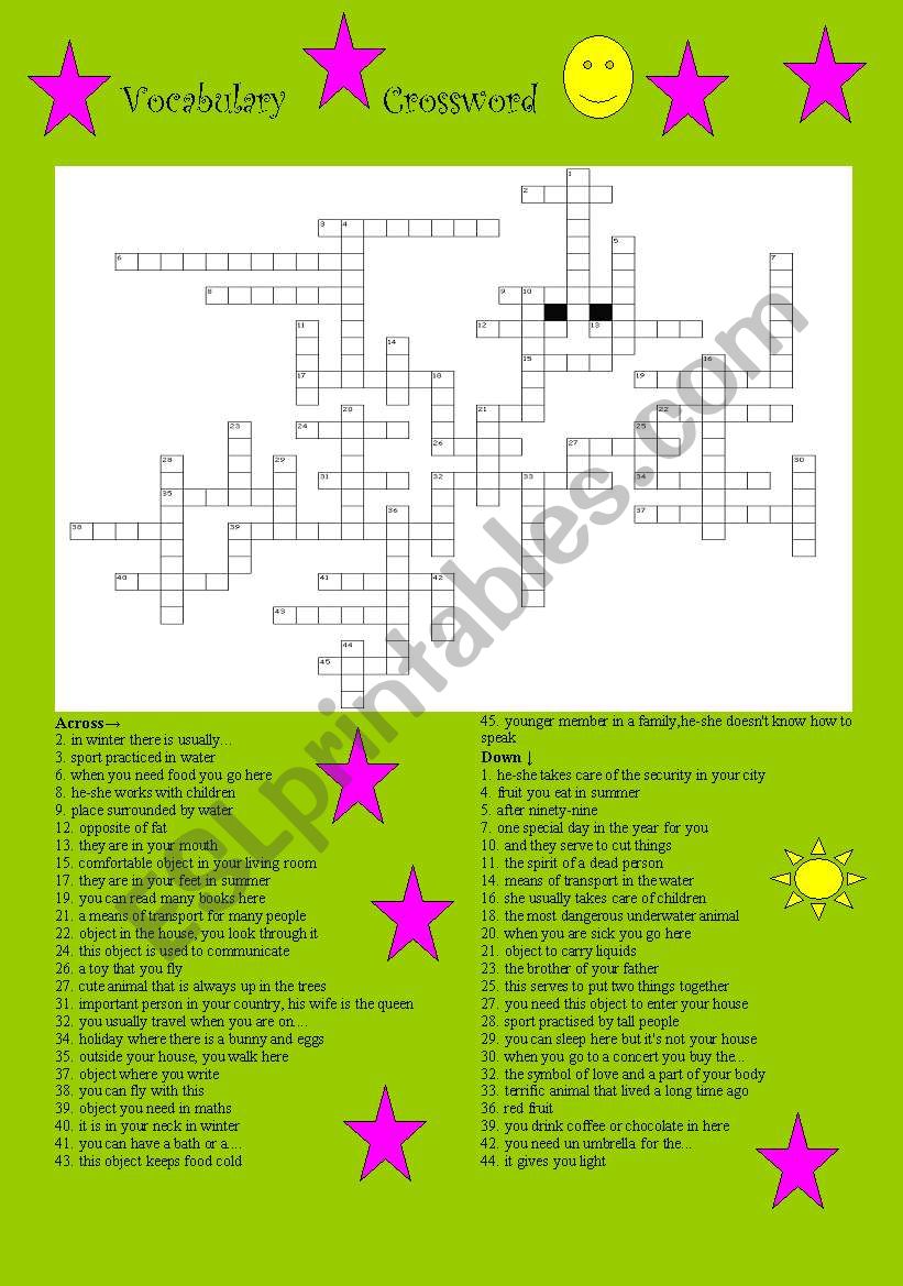 VOCABULARY CROSSWORD worksheet