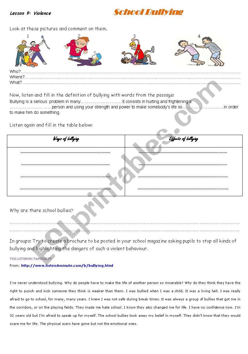 school violence worksheet