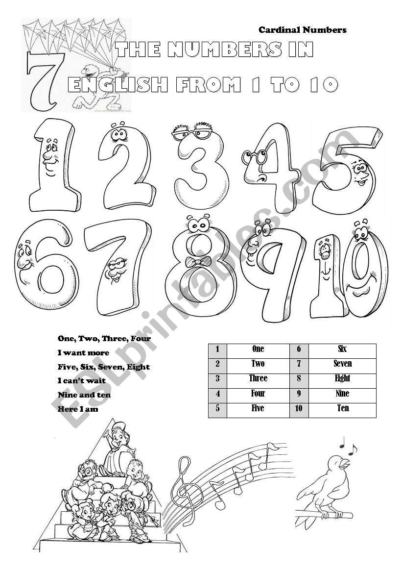 Cardinal Numbers From 1 To 10 worksheet
