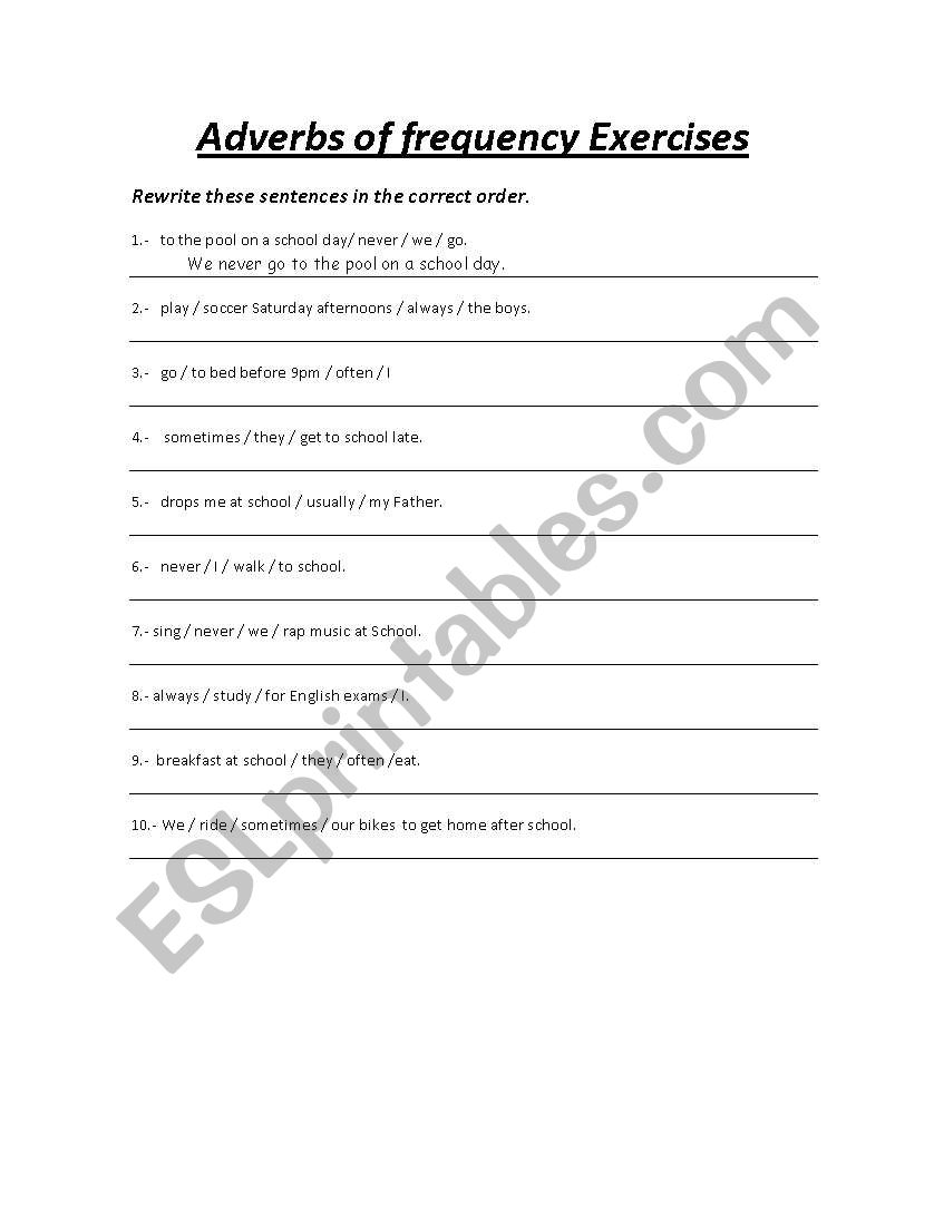 Adverbs of Frequency worksheet