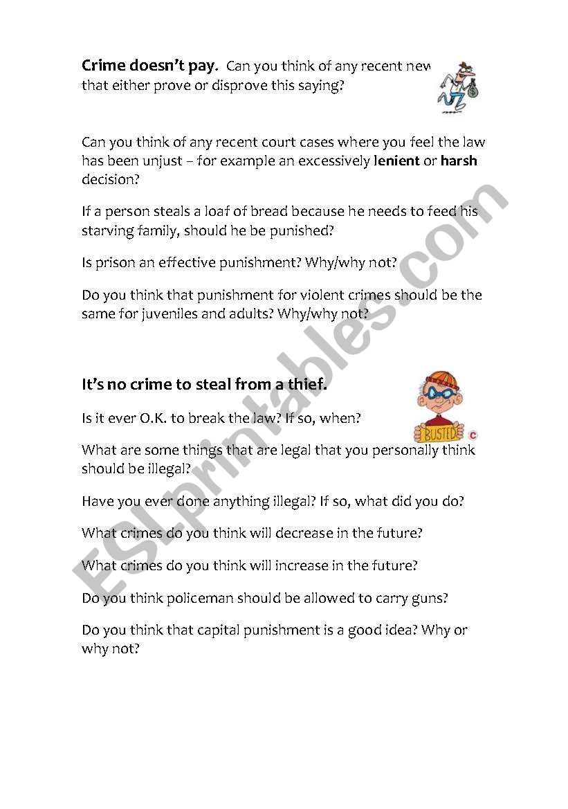 Crime  conversation questions worksheet