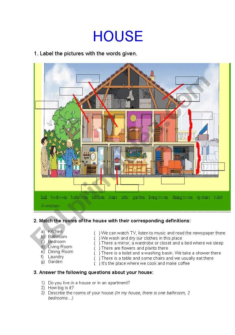 rooms in a house  worksheet