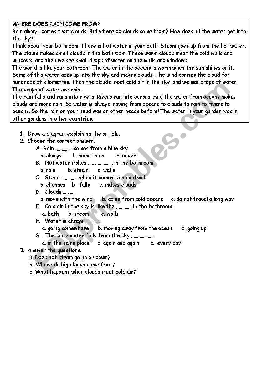 Rain Reading worksheet