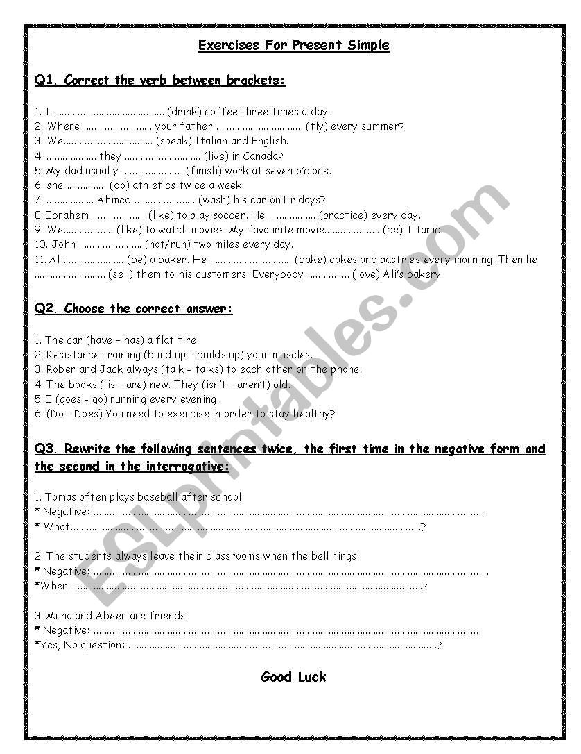 present simple worksheet