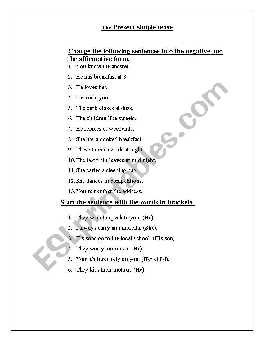 Present simple tense worksheet