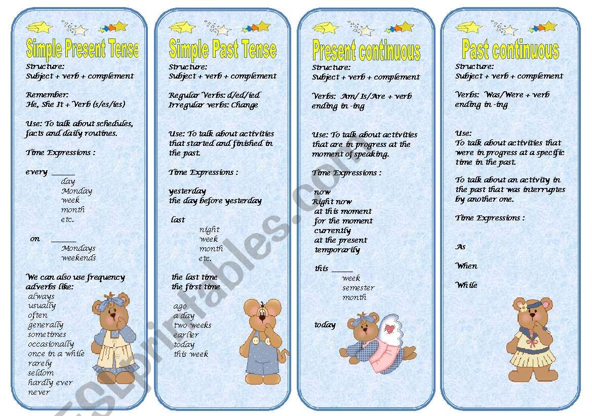 Tenses bookmarks worksheet