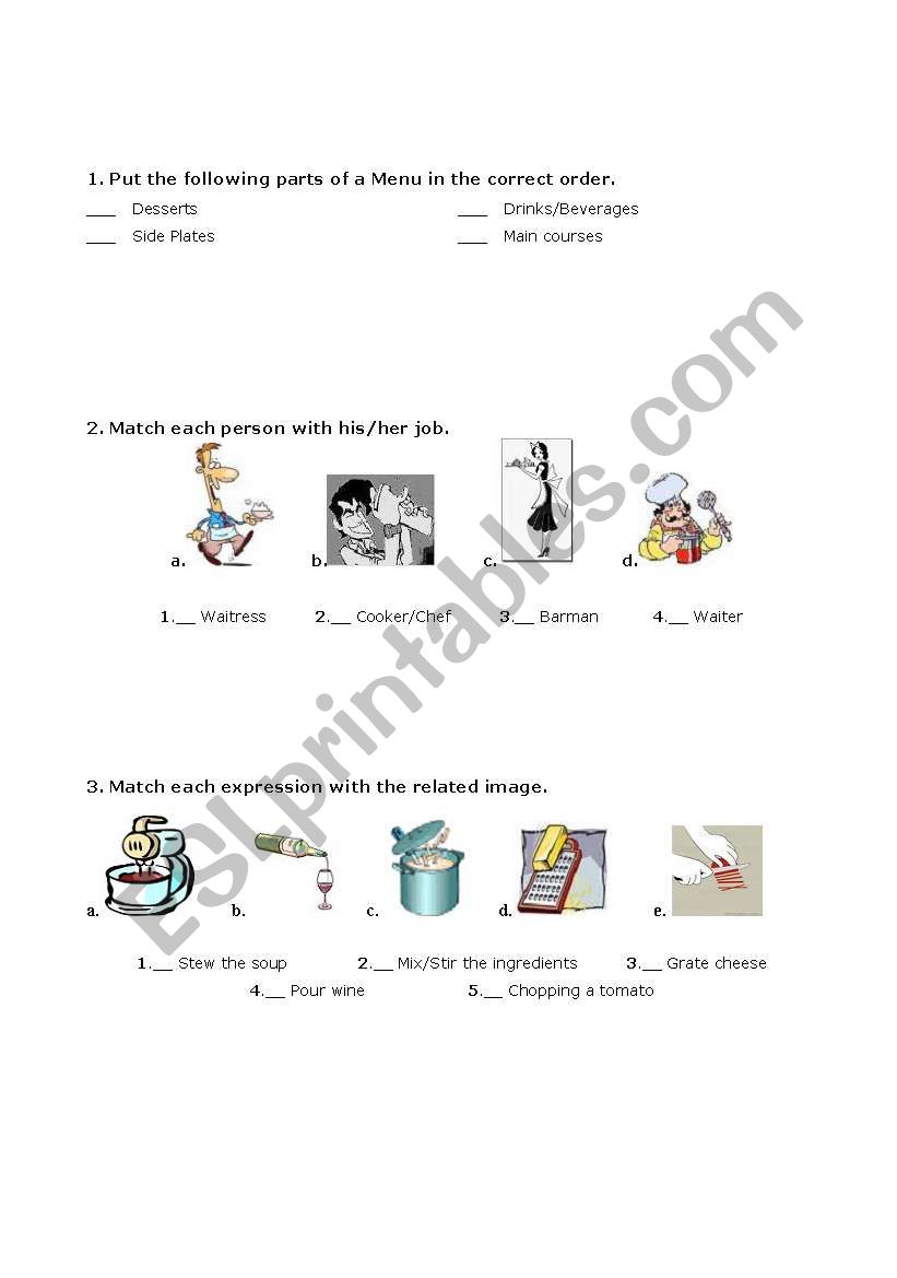 Restaurant Vocabulary worksheet