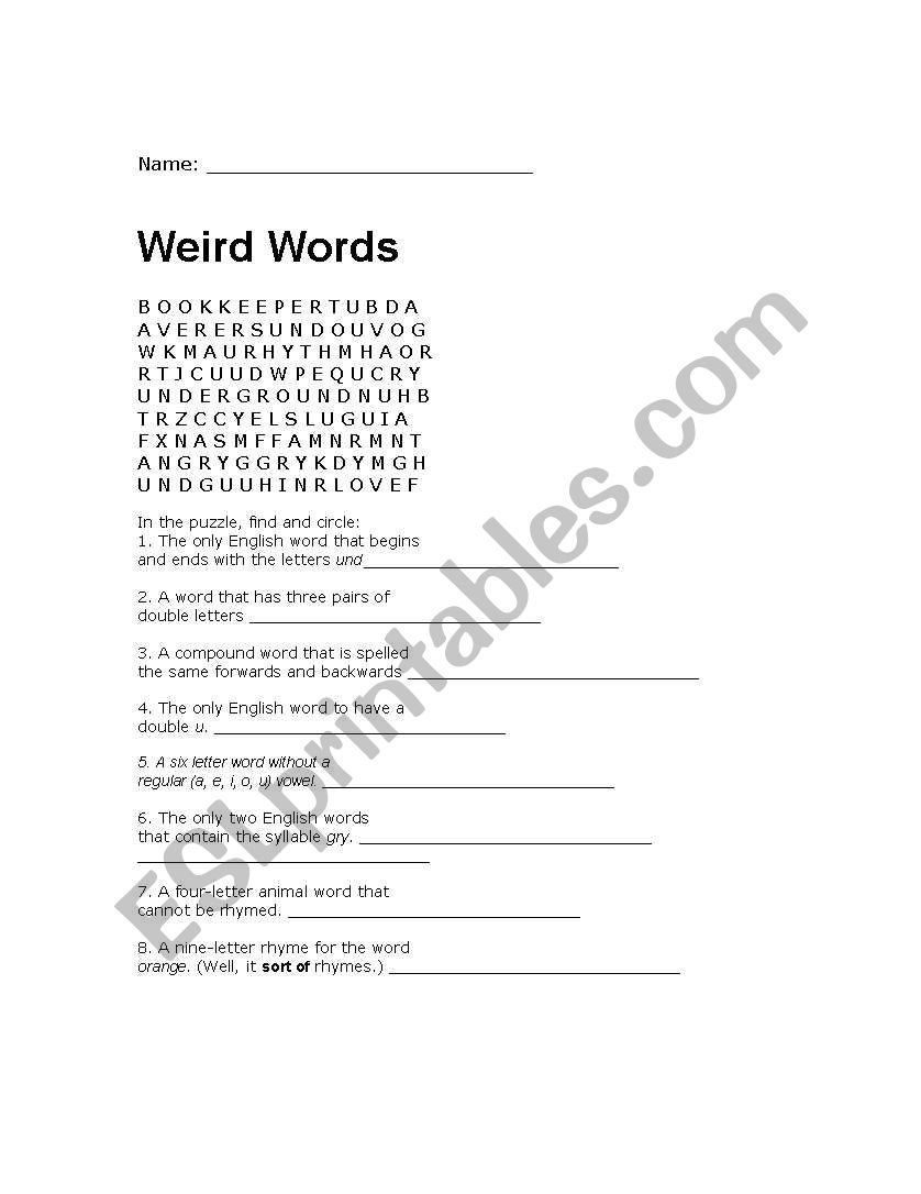 Weird Words worksheet