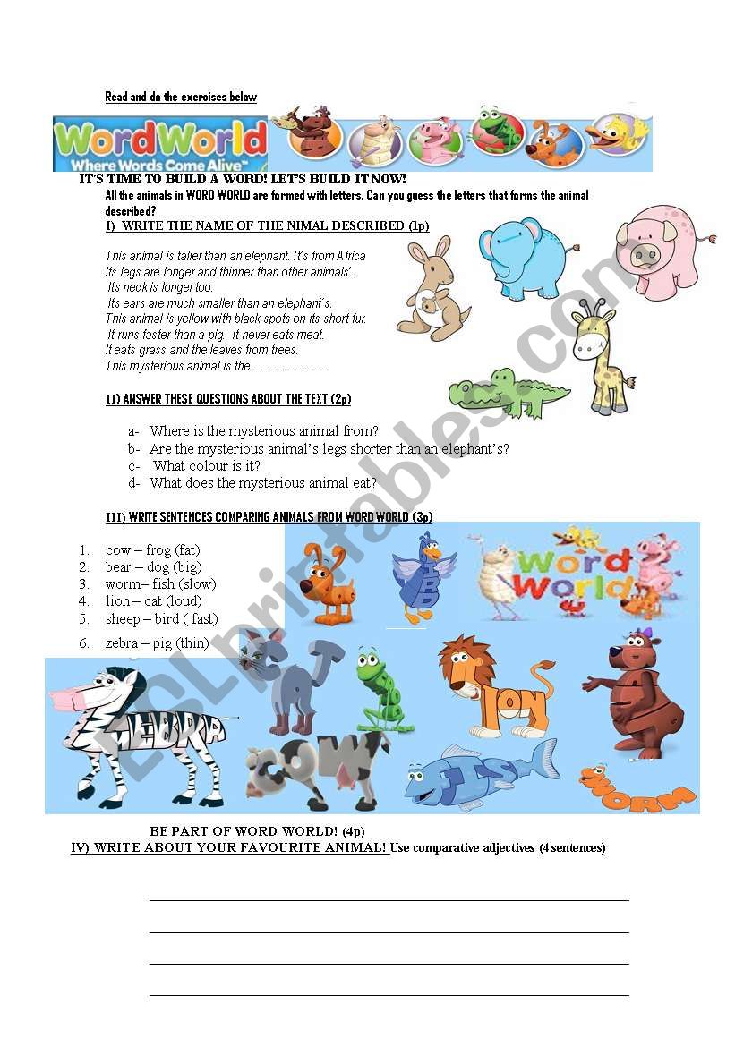 Animals in Word World worksheet