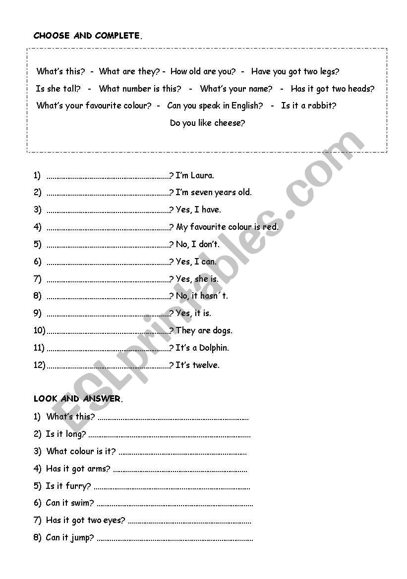 Personal questions worksheet