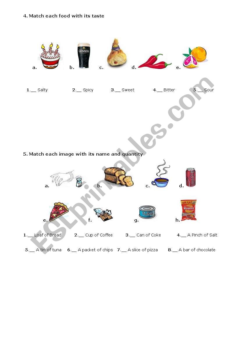 Food taste and Quantity worksheet