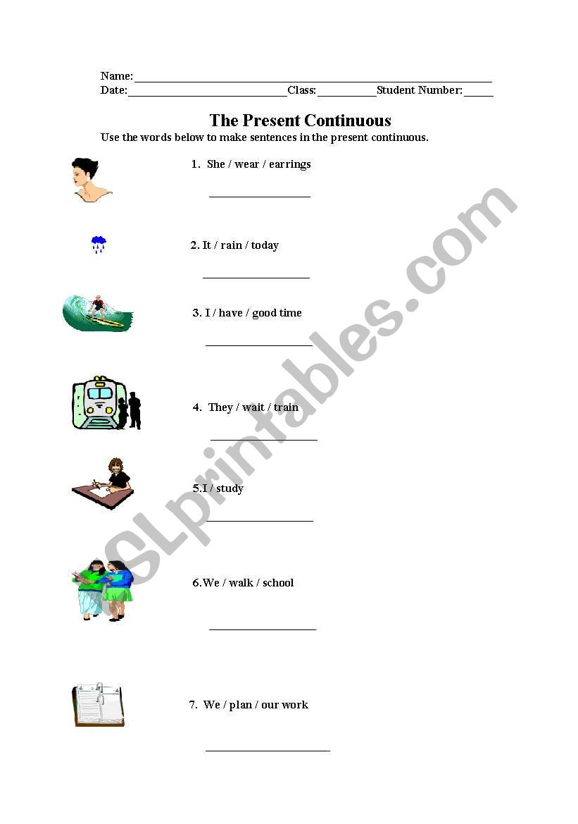 The present continuous worksheet