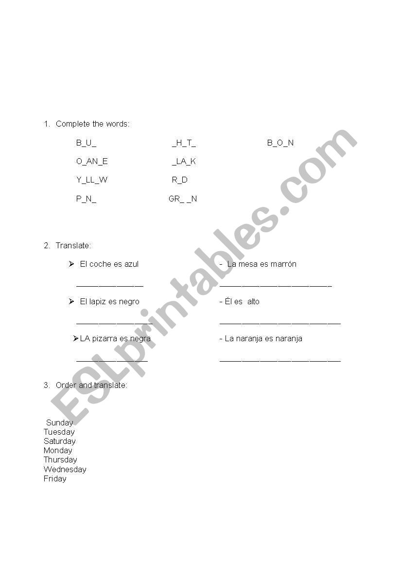 colors worksheet