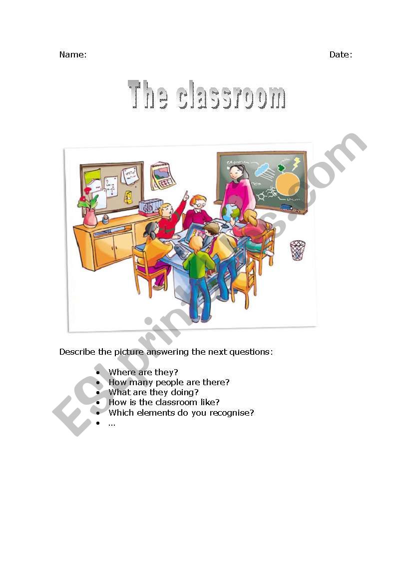 Classroom description worksheet
