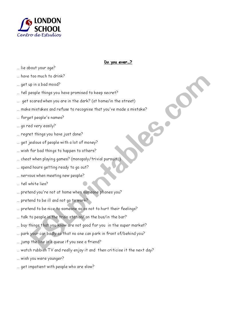 Do you ever? worksheet