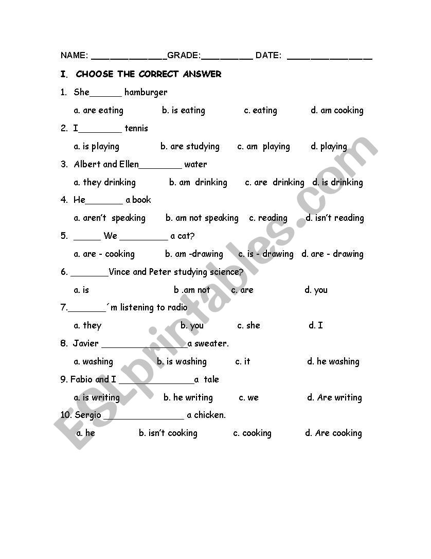 Present continuous worksheet