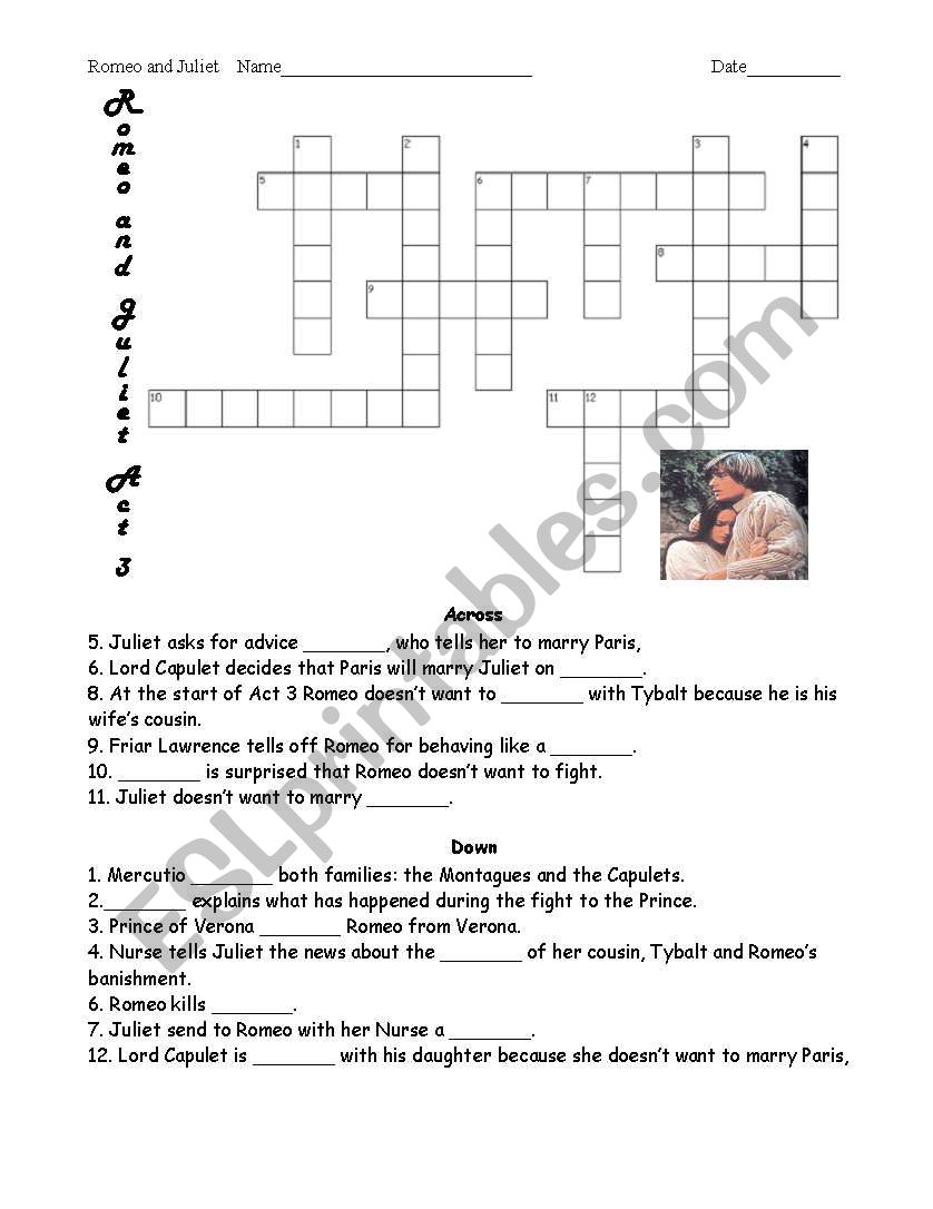 Romeo and Juliet Act 3 Crossword