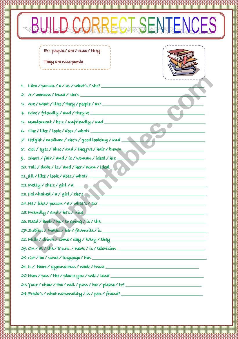 BUILD CORRECT SENTENCES worksheet