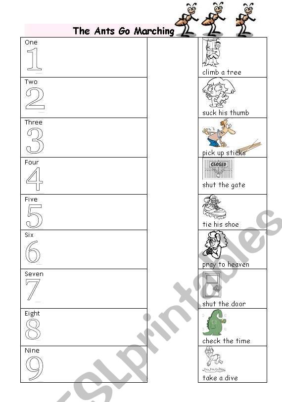 Song to learn the numbers worksheet