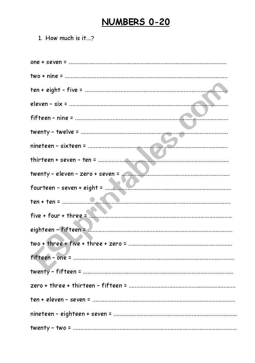 numbers 0-20 worksheet
