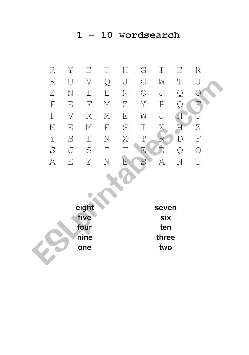 Numbers Wordsearch worksheet