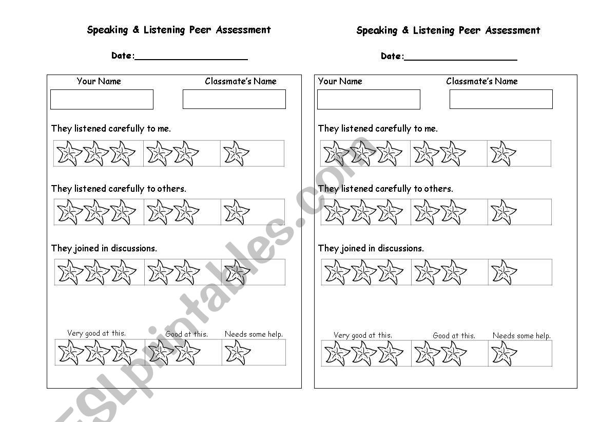 Speaking and Listening Peer Assessment