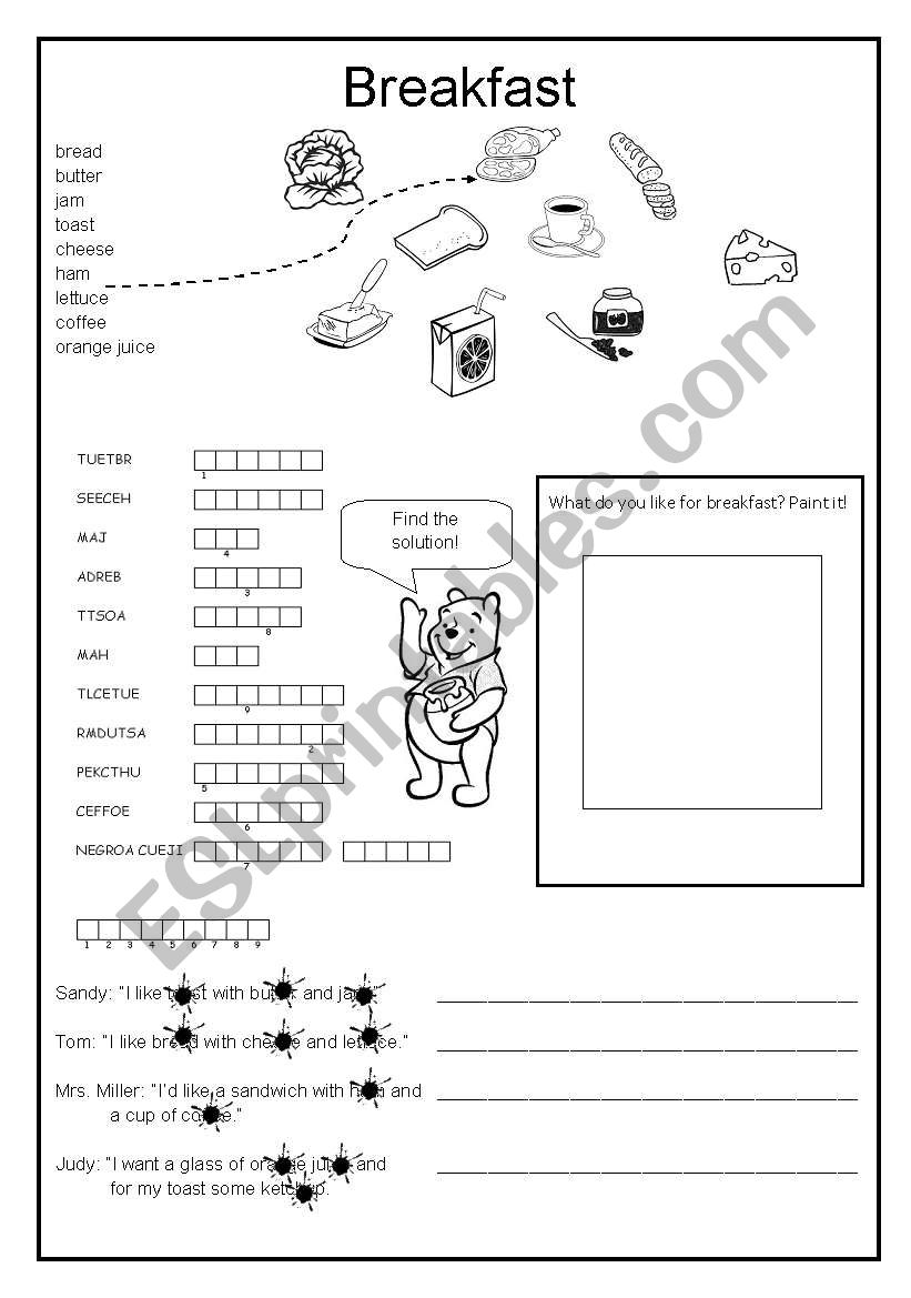 breakfast worksheet